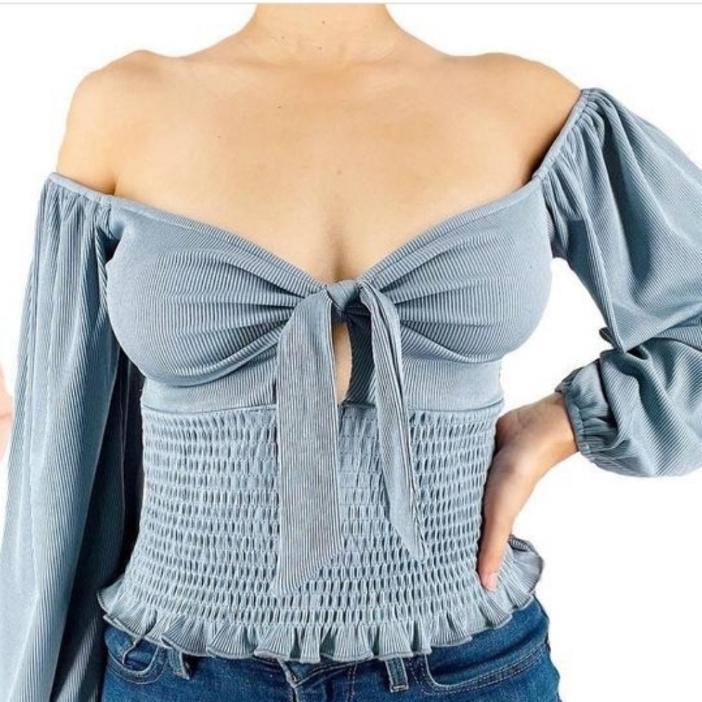 Blue Scrunch Detail Blouse